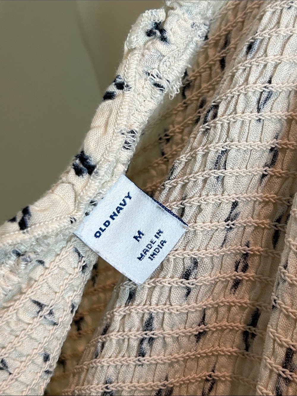 Old Navy Smocked Midi Dress Medium Cream Blue Print Ruffle Strap Cottagecore - Picture 6 of 8